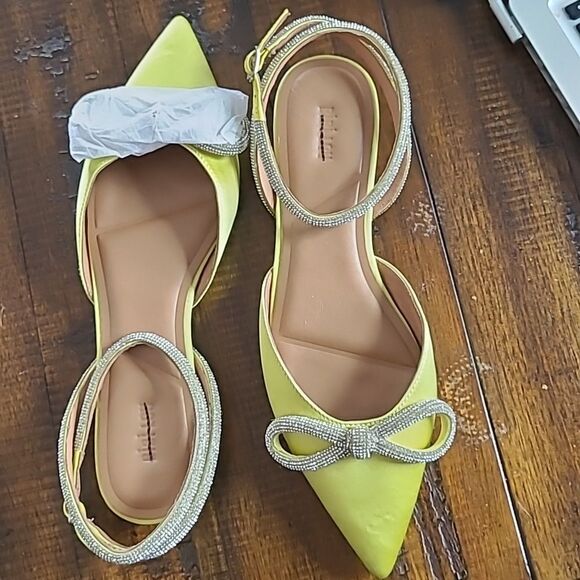 Bibi Lou For Anthropologie Sparkle Bow And Ankle Wrap Strap Flats Size 8 NWOT - Picture 3 of 5